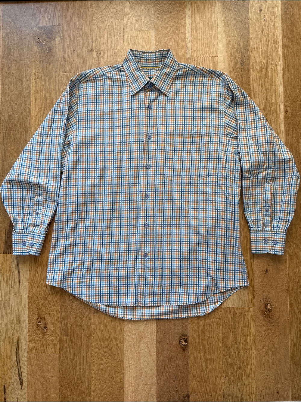 Robert Talbott Orange and Blue Plaid Dress Shirt - Size L